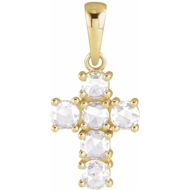 14K Yellow Gold 3/8 CTW Rose-Cut Natural Diamond Cross Pendant