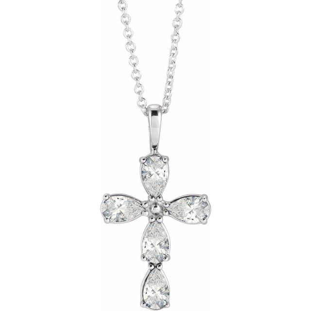 14K White Gold 1 CTW Natural Diamond Cross 16-18" Necklace