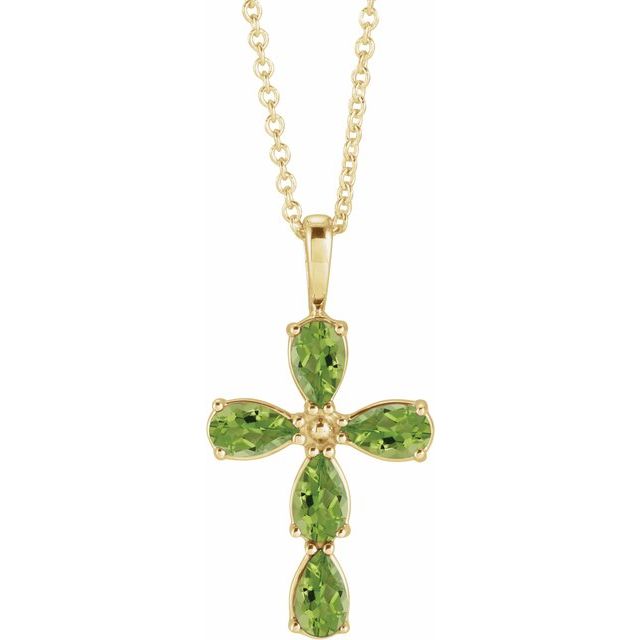 14K Yellow Gold Natural Peridot Cross 16-18" Necklace