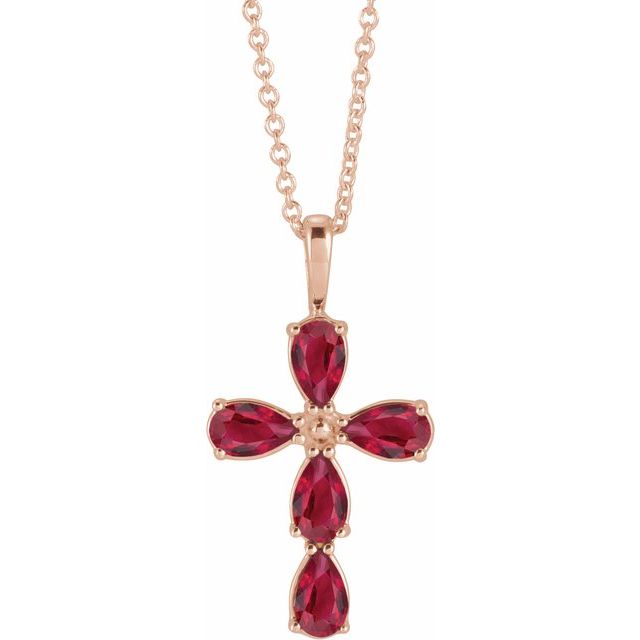 14K Rose Gold Natural Ruby Cross 16-18" Necklace