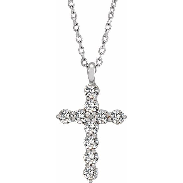 14K White Gold 1/3 CTW Natural Diamond Cross 16-18" Necklace