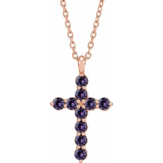 14K Rose Gold Natural Alexandrite Cross 16-18" Necklace