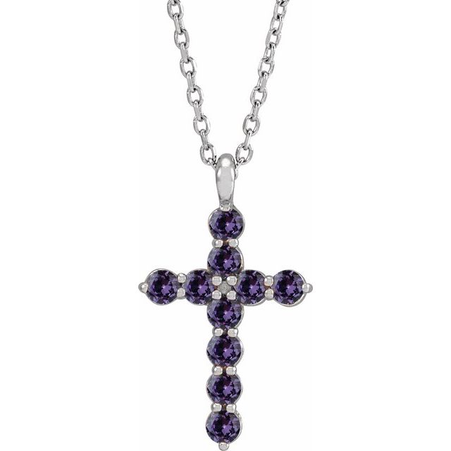 Sterling Silver Natural Alexandrite Cross 16-18" Necklace