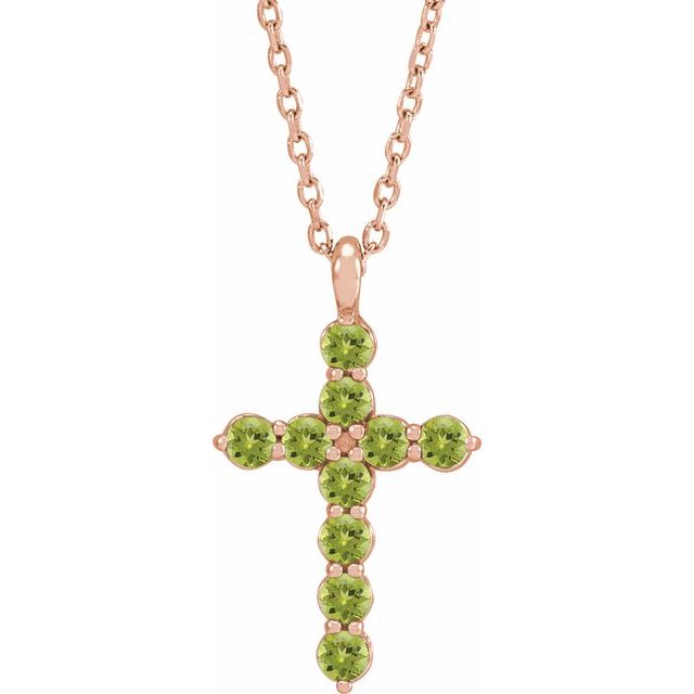 14K Rose Gold Natural Peridot Cross 16-18" Necklace