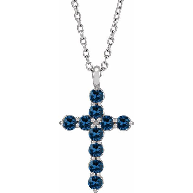 Sterling Silver Natural Blue Sapphire Cross 16-18" Necklace
