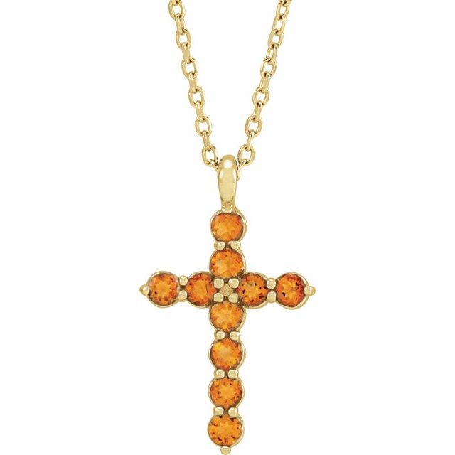 14K Yellow Gold Natural Citrine Cross 16-18" Necklace