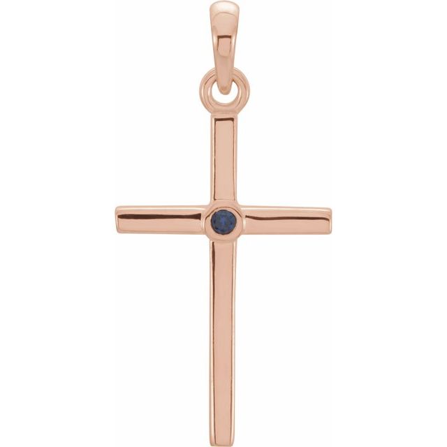 14K Rose Gold Natural Blue Sapphire Cross Pendant