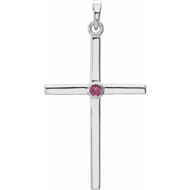 14K White Gold Natural Pink Tourmaline Cross Pendant
