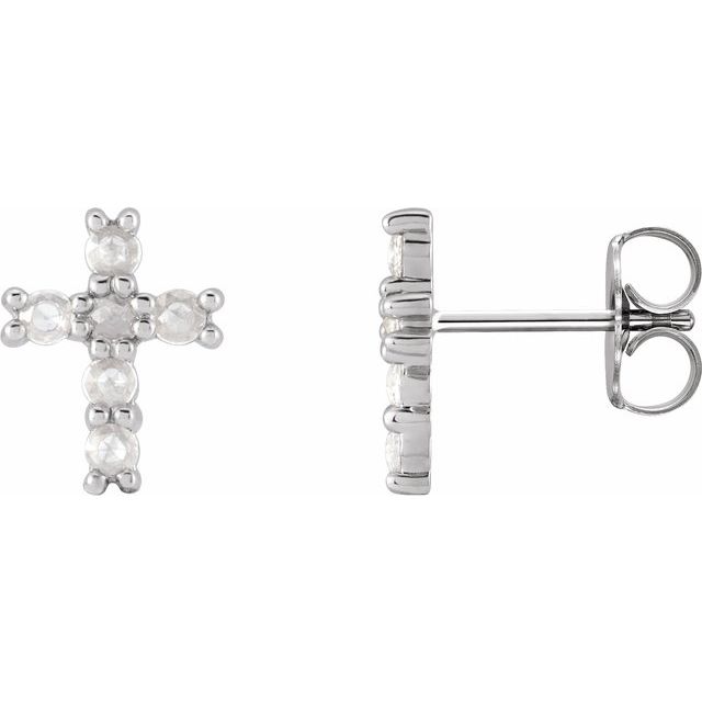 14K HT White Gold 1/5 CTW Rose-Cut Natural Diamond Cross Earings