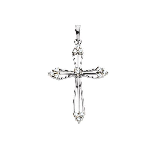 14K White Gold 1/4 CTW Natural Diamond Cross Pendant