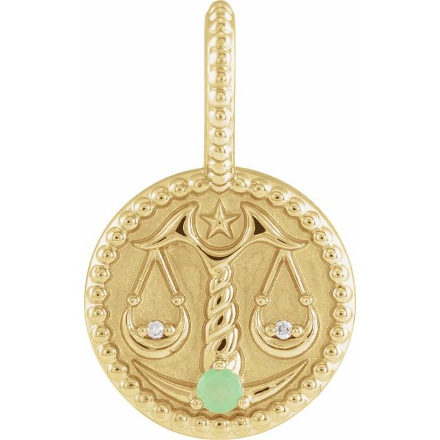 14K Yellow Gold Natural Green Chrysoprase & .005 CTW Natural Diamond Libra Charm/Pendant