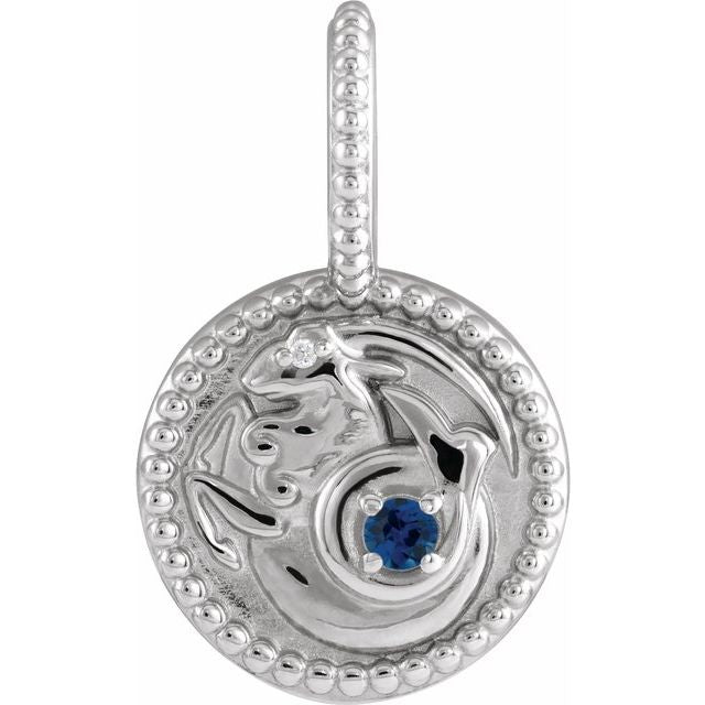 14K White Gold Natural Blue Sapphire & .0025 CTW Natural Diamond Capricorn Charm/Pendant
