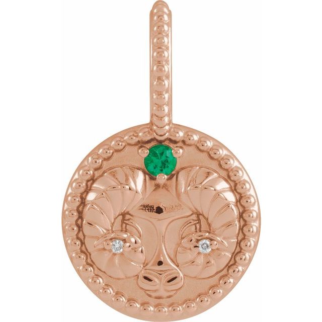 14K Rose Gold Natural Emerald & .005 CTW Natural Diamond Aries Charm/Pendant