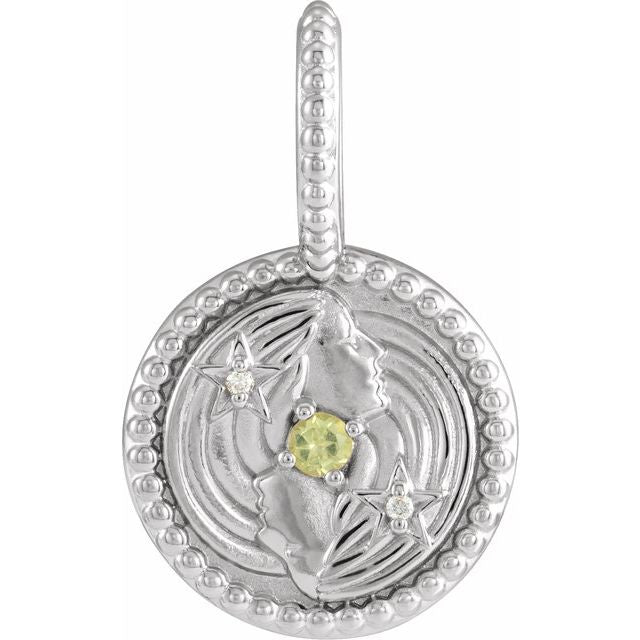 14K White Gold Natural Peridot & .005 CTW Natural Diamond Gemini Charm/Pendant