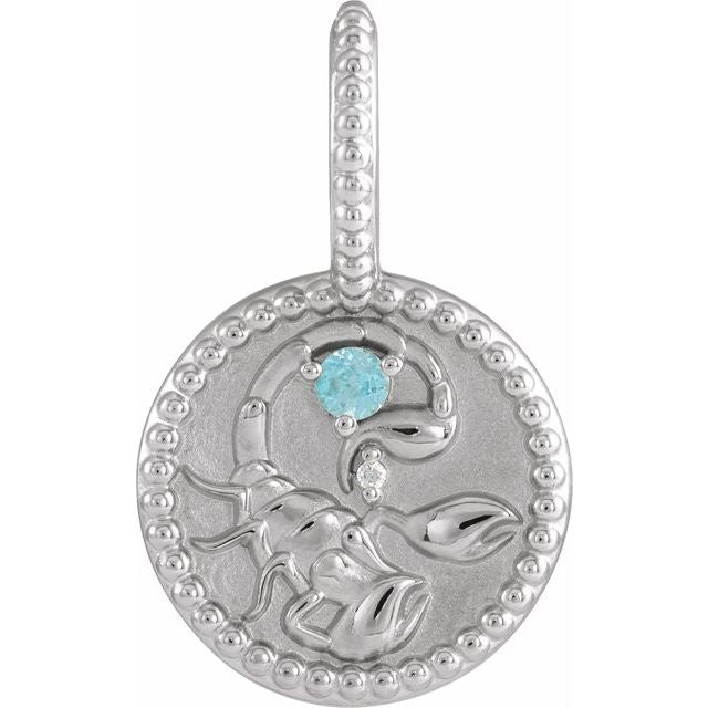 14K White Gold Natural Blue Zircon & .0025 CTW Natural Diamond Scorpio Charm/Pendant