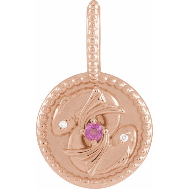 14K Rose Gold Natural Rhodolite Garnet & .005 CTW Natural Diamond Pisces Charm/Pendant