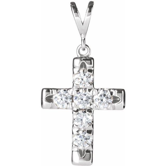 Sterling Silver 1/2 CTW Natural Diamond French-Set Cross Pendant