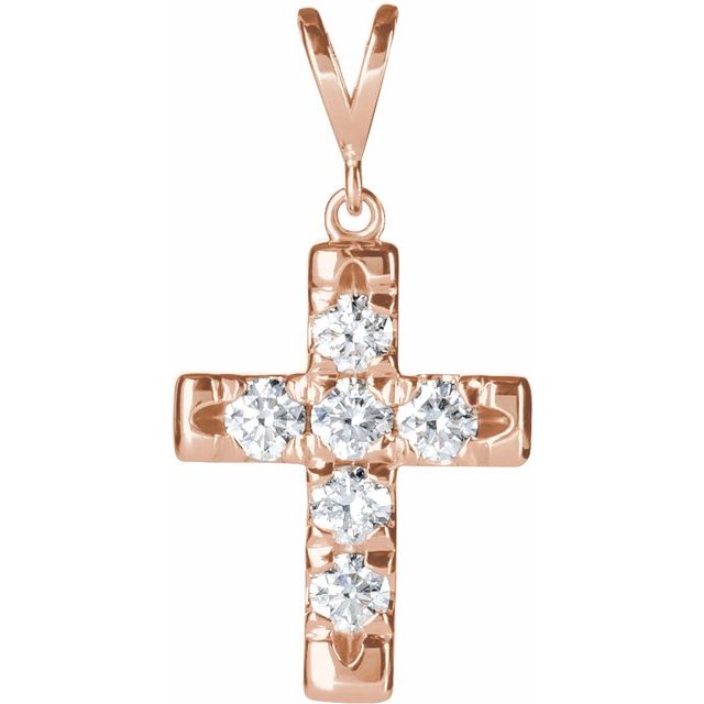 14K Rose Gold 1/2 CTW Natural Diamond French-Set Cross Pendant