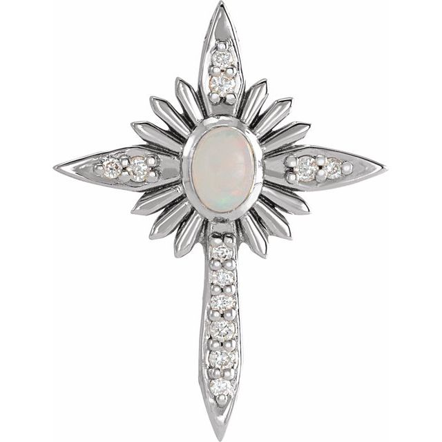 Platinum Natural White Opal & .06 CTW Natural Diamond Nativity Cross Pendant
