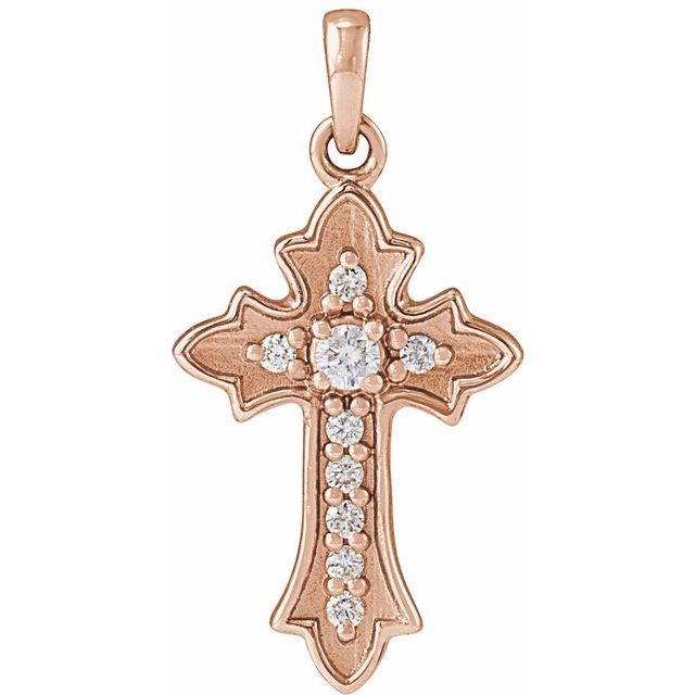 14K Rose Gold .08 CTW Natural Diamond Vintage-Inspired Cross Pendent
