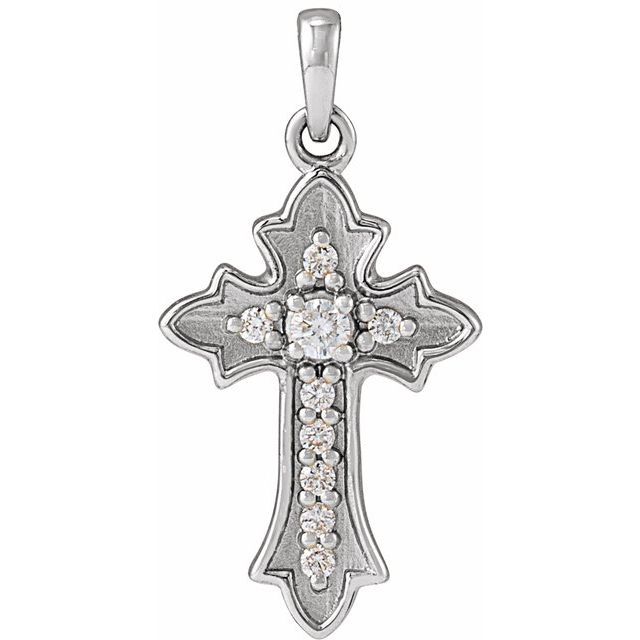 Sterling Silver .08 CTW Natural Diamond Vintage-Inspired Cross Pendent