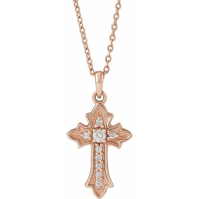 14K Rose Gold .08 CTW Natural Diamond Vintage-Inspired Cross 16-18" Necklace