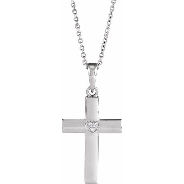 Sterling Silver .015 CT Natural Diamond Engravable Cross 16-18" Necklace