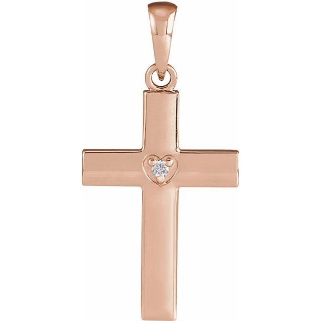 14K Rose Gold .015 CT Natural Diamond Engravable Cross Pendant