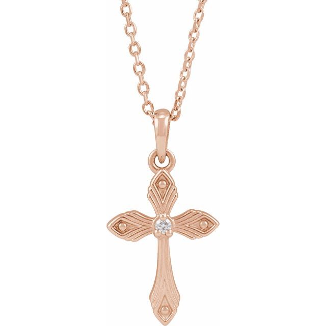 14K Rose Gold .015 CT Natural Diamond Cross 16-18" Necklace