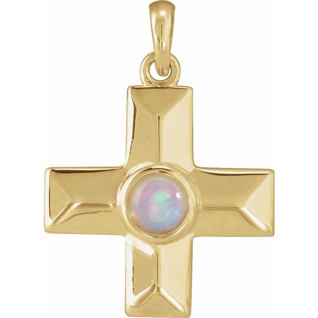 14K Yellow Gold Natural White Opal Gratitude Cross Pendant