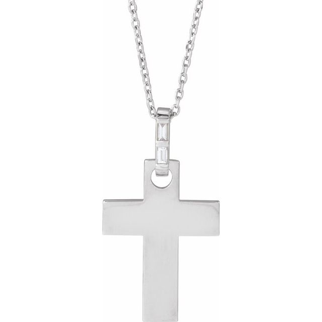 Sterling Silver .03 CTW Natural Diamond Cross 16-18" Necklace Mounting