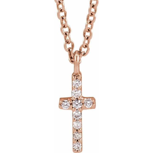 14K Rose Gold .03 CTW Natural Diamond Cross 18" Necklace