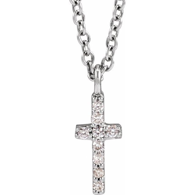 14K White Gold .03 CTW Natural Diamond Cross 18" Necklace