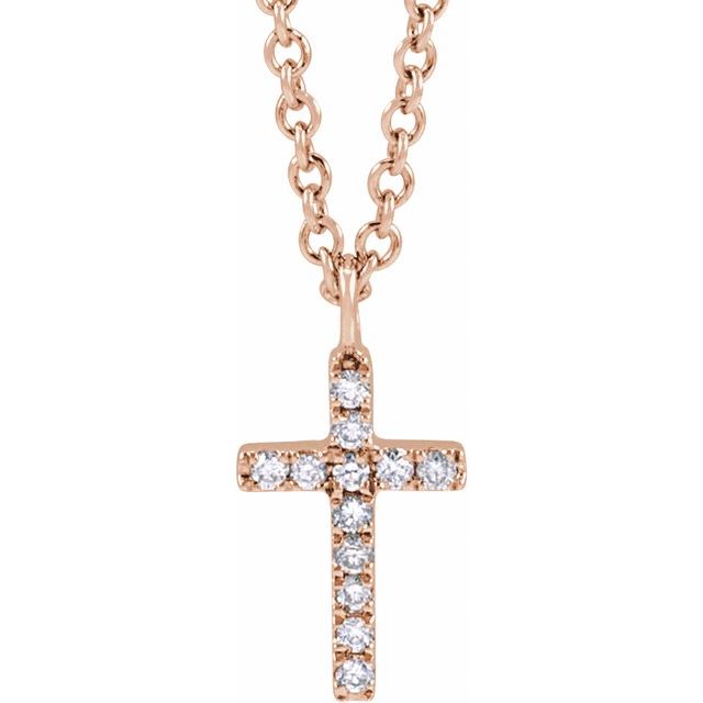 14K Rose Gold .04 CTW Natural Diamond Cross 18" Necklace