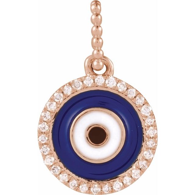 14K Rose Gold 1/10 CTW Natural Diamond Blue Enameled Evil Eye Pendant