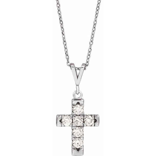 14K White Gold 1/2 CTW Natural Diamond French-Set Cross 16-18" Necklace