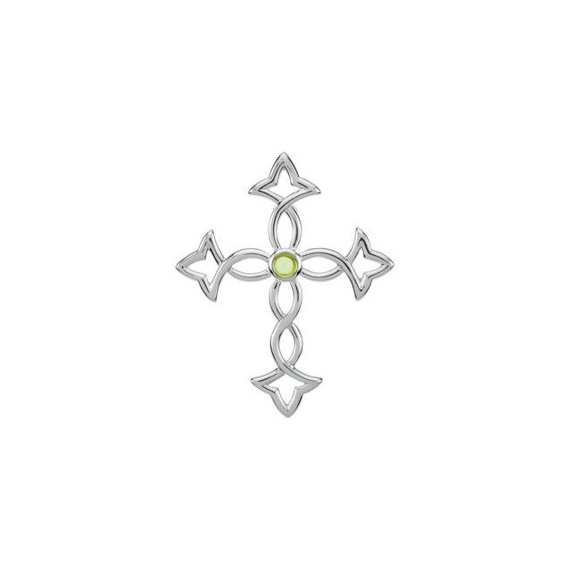14K White Gold Natural Peridot Cross Pendant