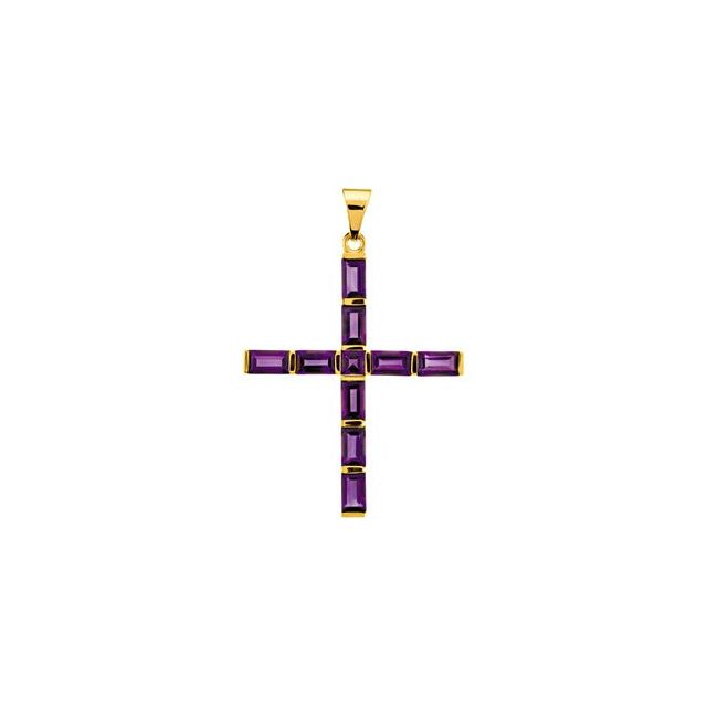 14K Yellow Gold Natural Amethyst Cross Pendant