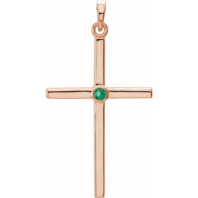 14K Rose Gold Natural Emerald Cross Pendant