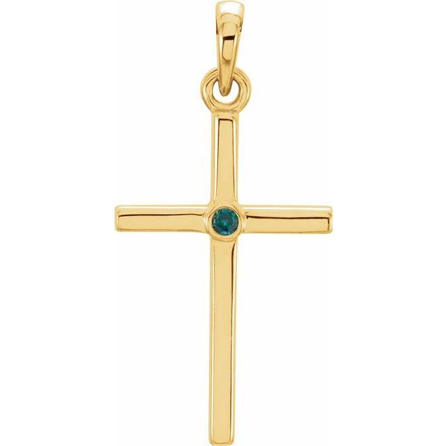 14K Yellow Gold Natural Alexandrite Cross Pendant