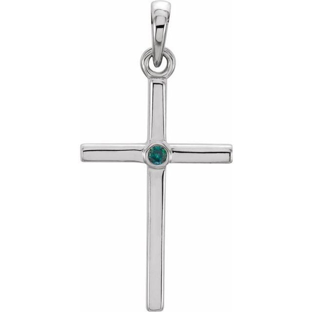 14K White Gold Natural Alexandrite Cross Pendant
