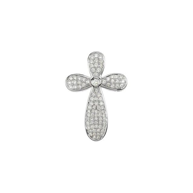 14K White Gold 5/8 CTW Natural Diamond Cross Pendant