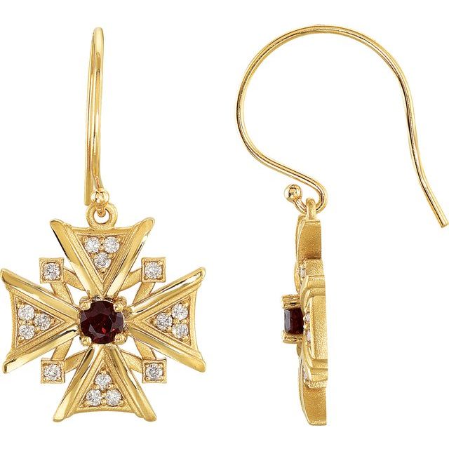 14K Yellow Gold Natural Mozambique Garnet & 1/3 CTW Natural Diamond Earrings