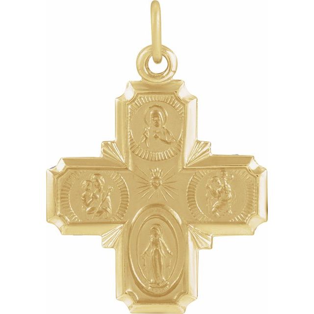 14K Yellow Gold 18x18 mm Four-Way Cross Medal