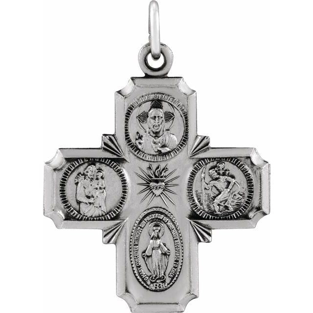 Sterling Silver 25x24 mm Four-Way Cross Medal