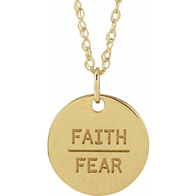 14K Yellow Gold Faith Over Fear Disc 18" Necklace