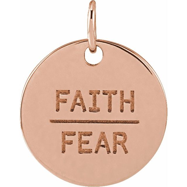 14K Rose Gold Faith Over Fear Disc Pendant