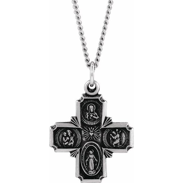 Sterling Silver 19x17.7 mm Four-Way Cross Medal 18" Necklace