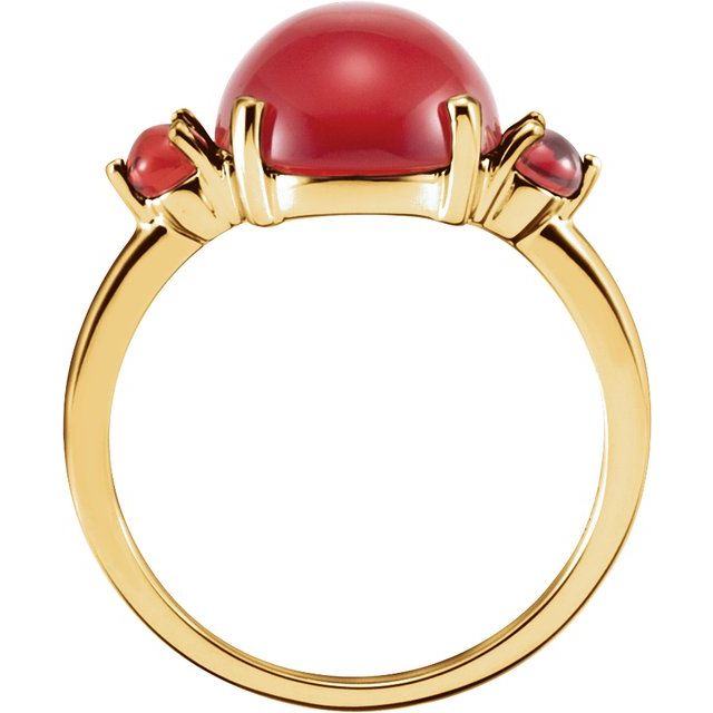 14K Yellow Gold Natural Carnelian & Mozambique Garnet Three-Stone Ring
