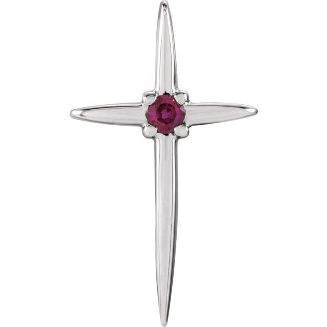 14K White Gold Natural Ruby Cross Pendant